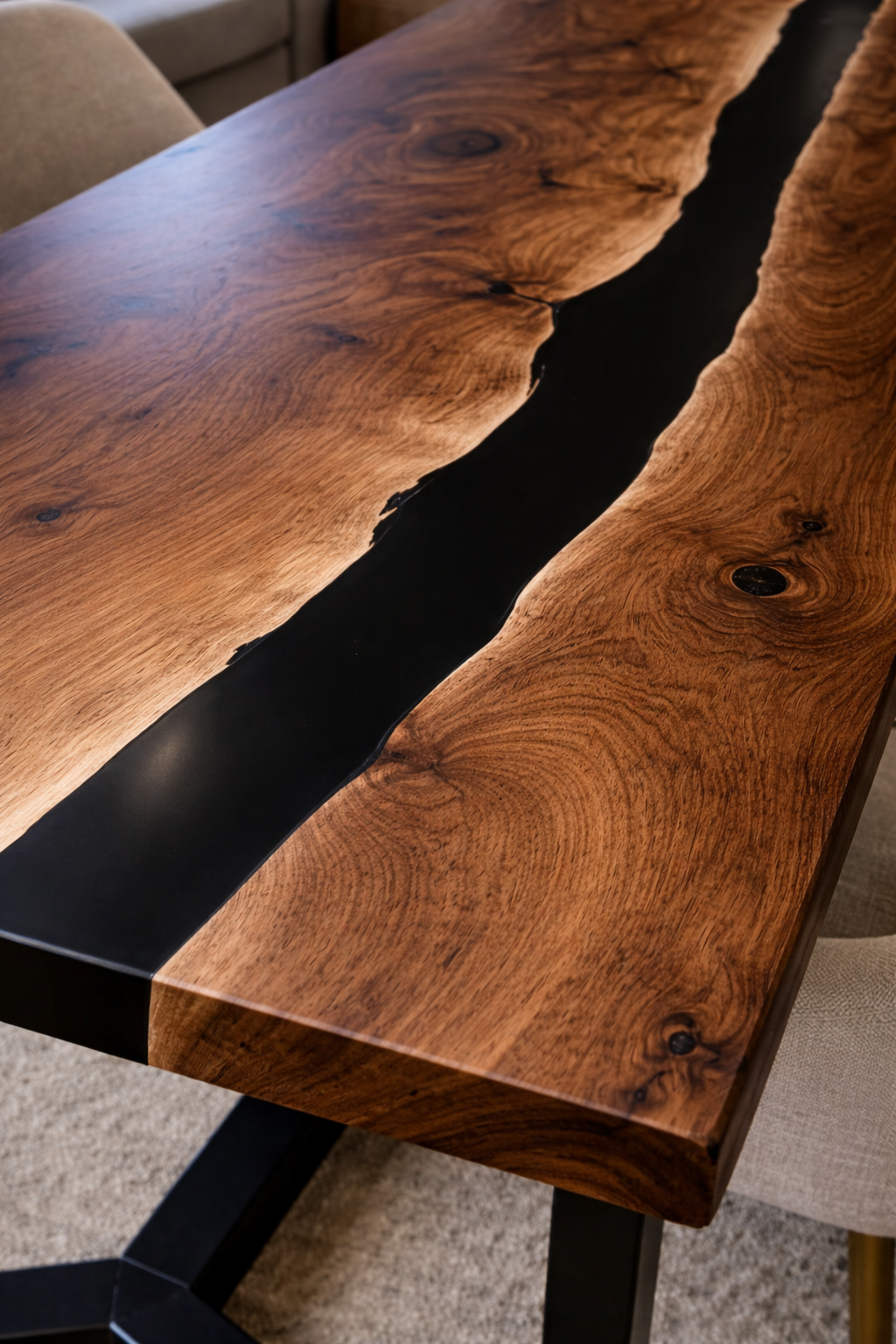 Tavolo da Pranzo Arbour in Quercia Massello e Resina Epossidica Nera