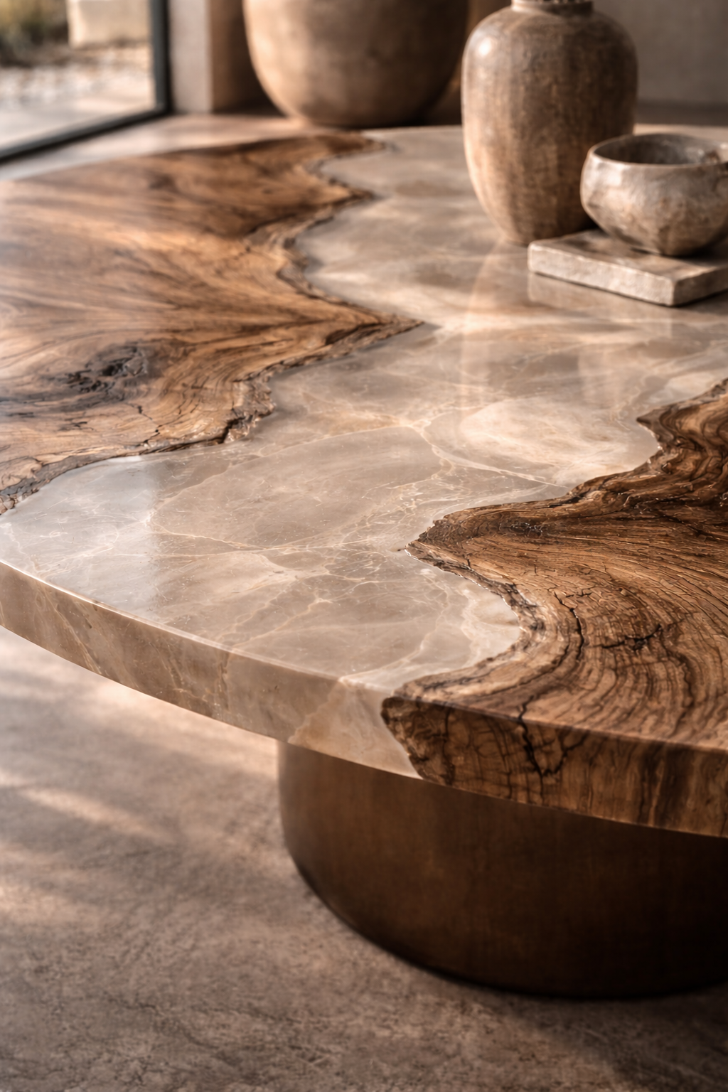 Tavolo da pranzo Aura in Quercia Massello e Resina Perla Lucida