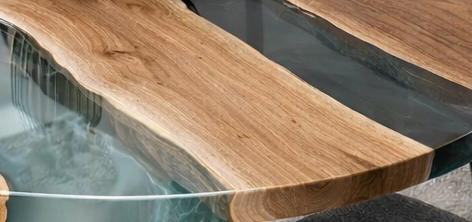 Tavolo da Pranzo Hudson in Noce Massello e Resina Epossidica Trasparente Naturale