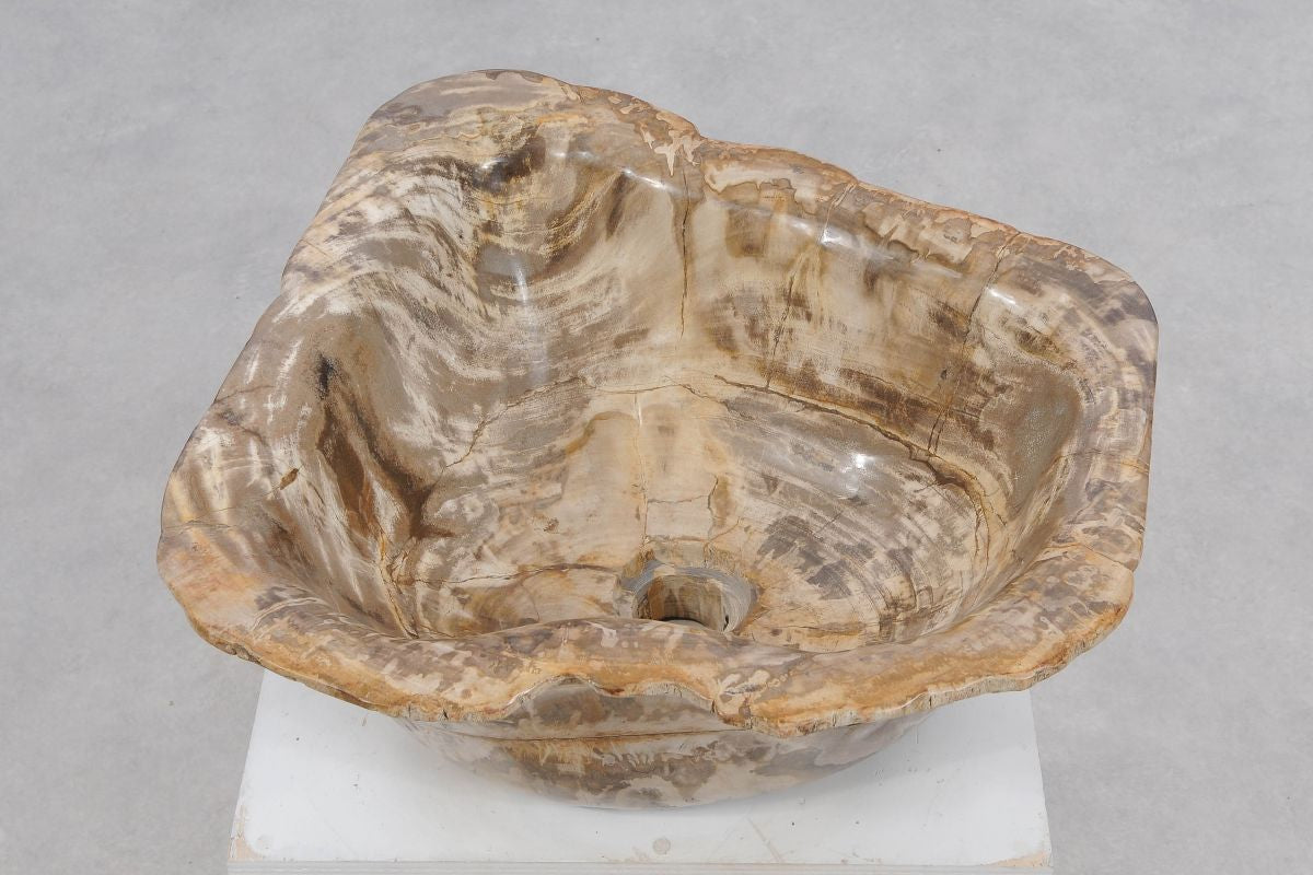 Lavandino da appoggio in legno pietrificato - 50237