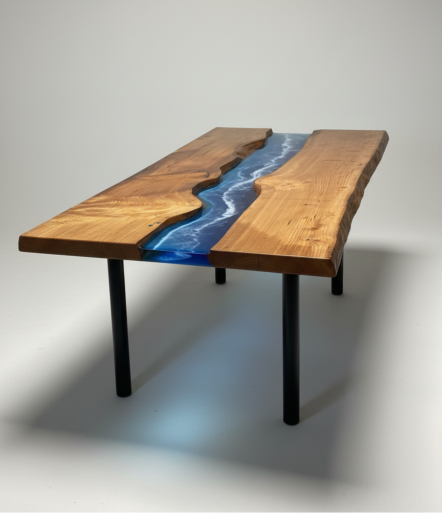 Tavoli custom in legno e resina