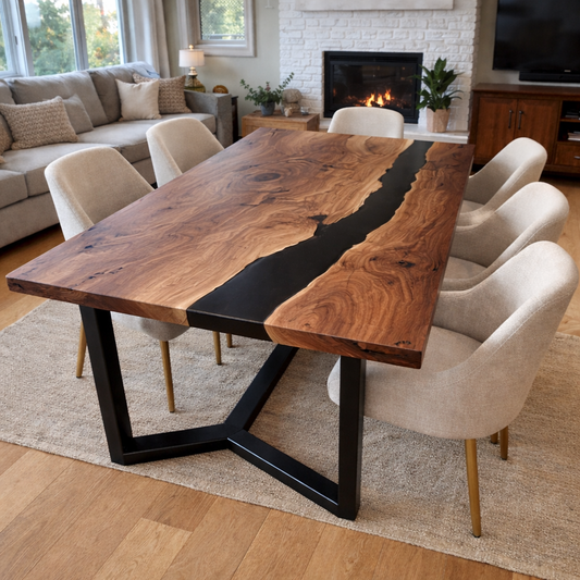 Tavolo da Pranzo Arbour in Quercia Massello e Resina Epossidica Nera