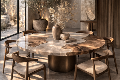 Tavolo da pranzo Aura in Quercia Massello e Resina Perla Lucida