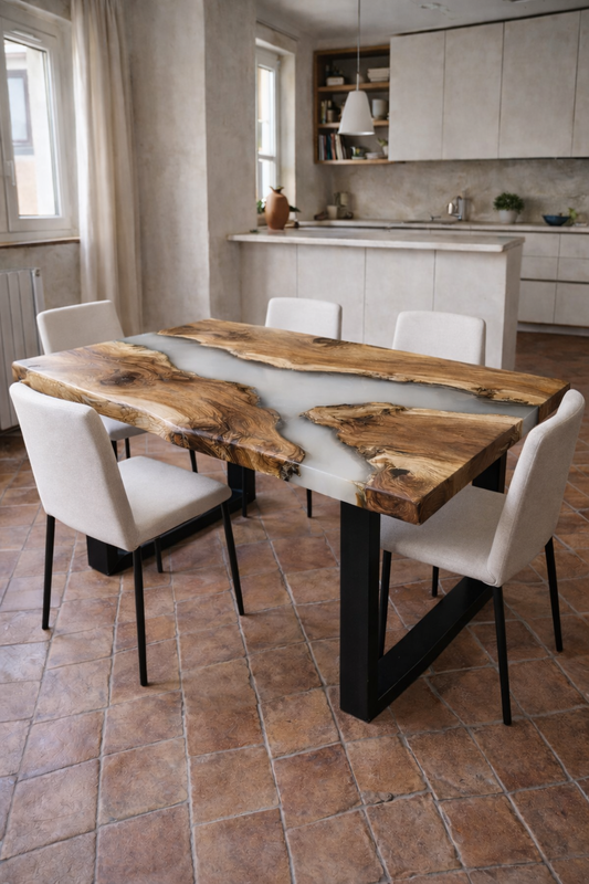 Tavolo da Pranzo Nevara in noce e resina bianca satinata