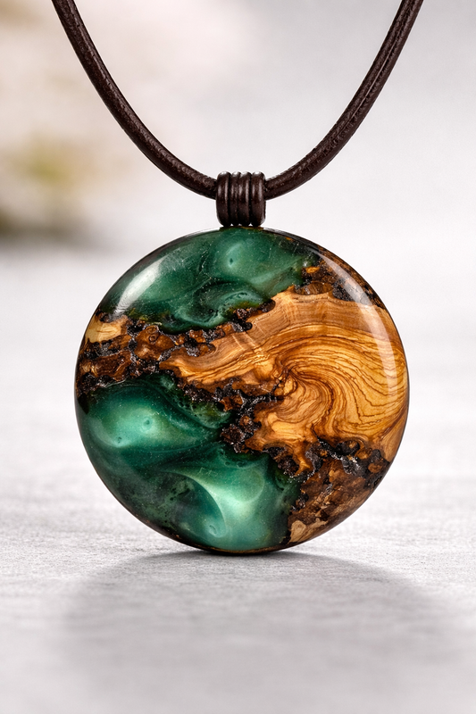 Ciondolo collana in legno e resina