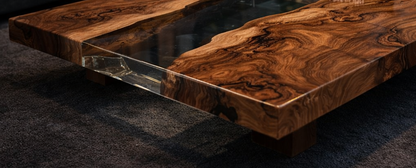 Tavolino da Salotto Eden in Noce Massello e Resina Epossidica Trasparente Lucida