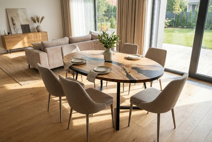 Tavolo da pranzo Circle in legno e resina