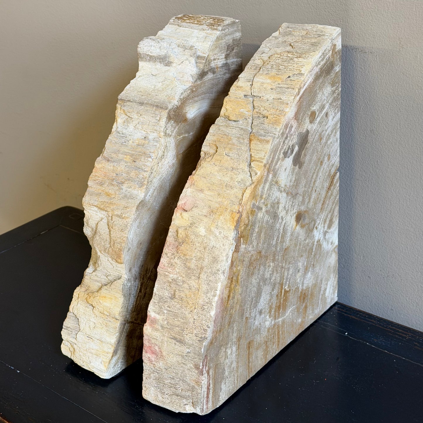 Coppia di fermalibri in legno pietrificato - 38352