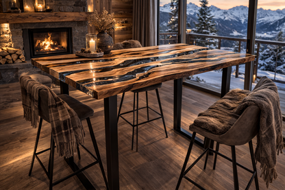 Tavolo da Pranzo Mountain in Rovere Massello e Resina Nera Fumè