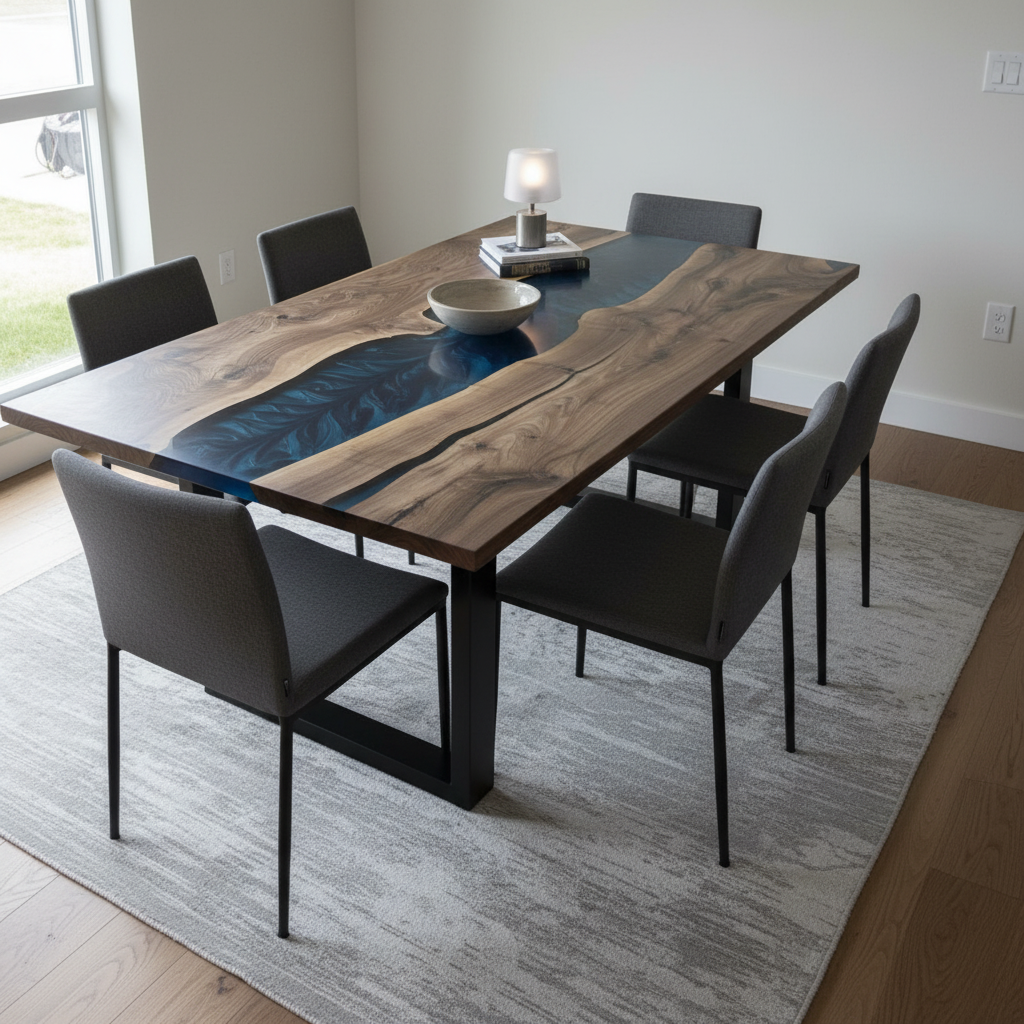 Tavolo da Pranzo Velnar in noce resina blu notte
