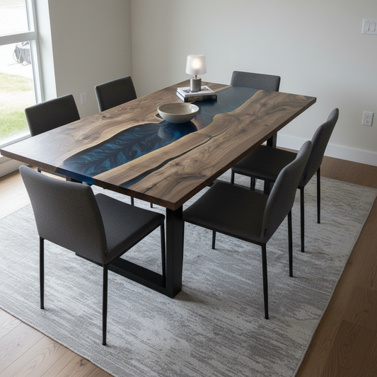 Tavolo da Pranzo Velnar in noce resina blu notte